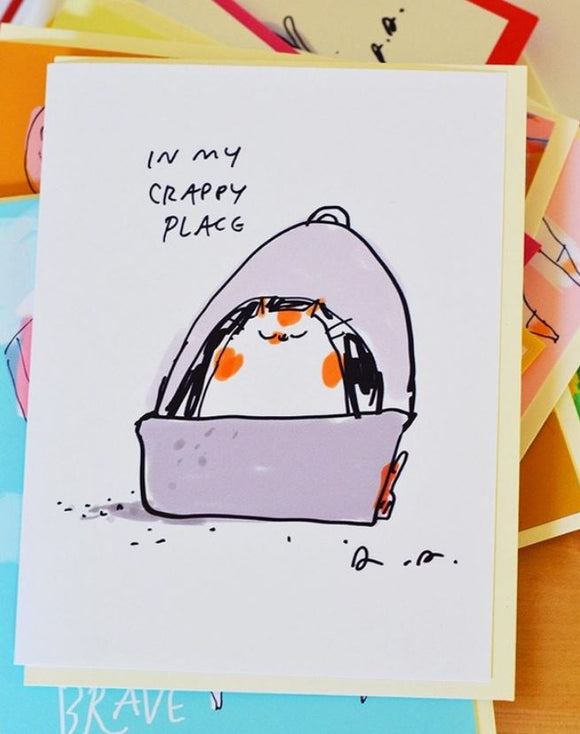 In My Crappy Place Cat Greeting Card by Jamie Shelman