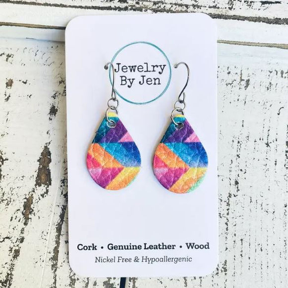 Small Teardrop Earrings: Crayon-Inspired Rainbow by Jewelry By Jen