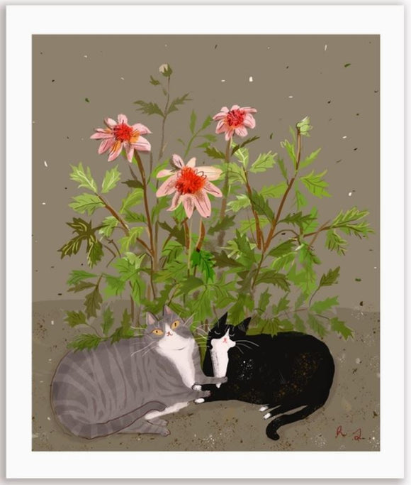 Garden Babies - Under the Dahlias Cat Print by Jamie Shelman