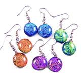Dichroic Glass Round Dangle Earrings - Bright Rainbow by Glass Town USA