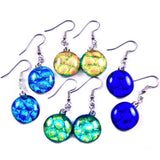Dichroic Glass Round Dangle Earrings - Bright Rainbow by Glass Town USA
