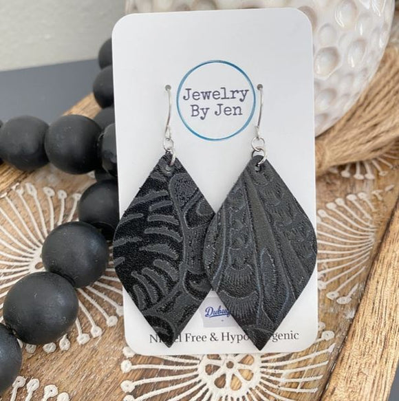 Diva Earrings: Black Western Tooled by Jewelry By Jen