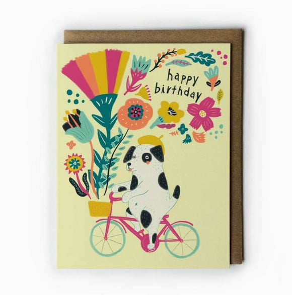 Dog on Bicycle Birthday Greeting Card by Honeyberry Studios