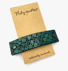 Green Dragon Scales Leather Hair Barrette by Platypus Max