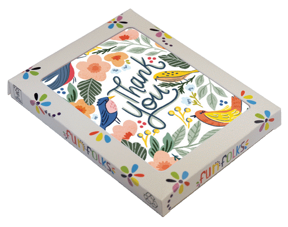 8 Boxed Floral Bird Thank You Notecards by Artists to Watch