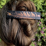 Copper Feather on Black Leather Hair Barrette by Platypus Max