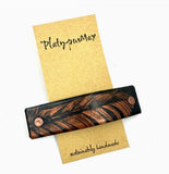 Copper Feather on Black Leather Hair Barrette by Platypus Max