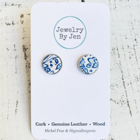 Stud Earrings: Blue and White Fine China by Jewelry By Jen