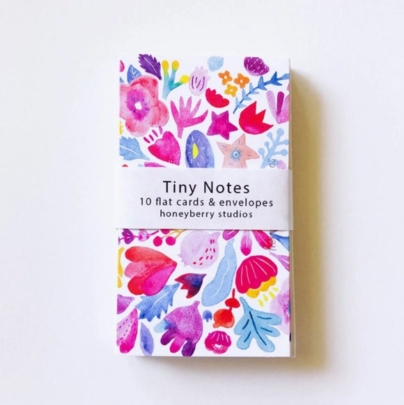 Pink and Red Flowers Tiny Note Card by Honeyberry Studios