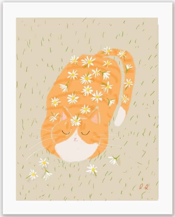 Flower Shower Cat Print by Jamie Shelman