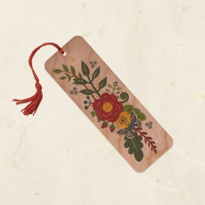 Folk Flowers Wood Bookmark by Little Gold Fox Designs