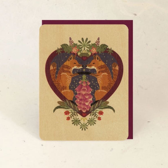 Fox Heart Wood Greeting Card by Little Gold Fox Designs