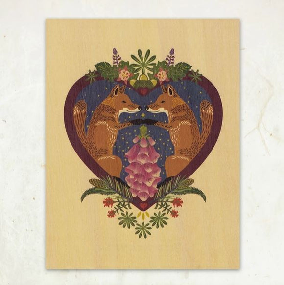 Fox Heart Wood Print by Little Gold Fox Designs