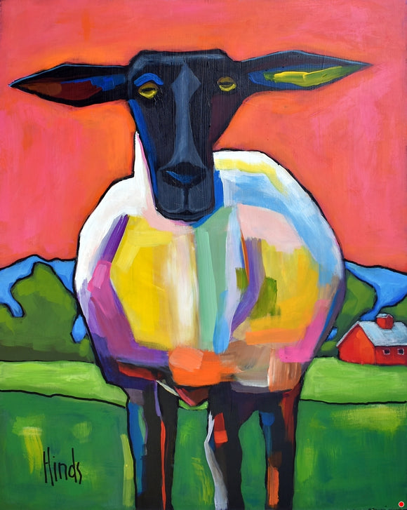 Funky Sheep Portrait Blank Greeting Card by David Hinds