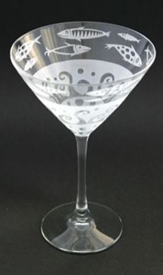 Vina Fish Etched Martini Glass by Leandra Drumm Designs