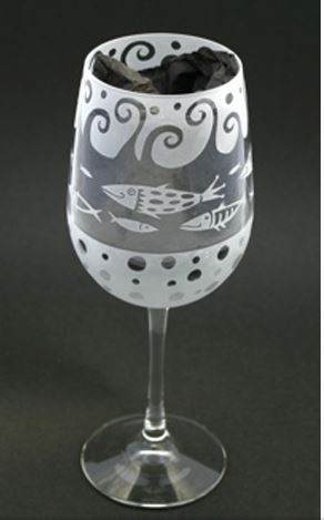 Fish Etched Wine Glass by Leandra Drumm Designs