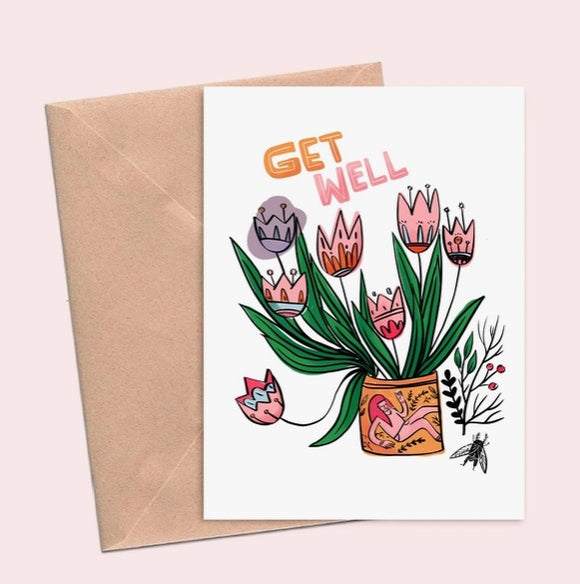 Get Well Greeting Card by Cat Rocketship