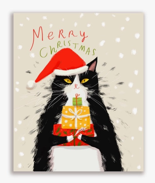 Christmas Gifts Cat Greeting Card by Jamie Shelman