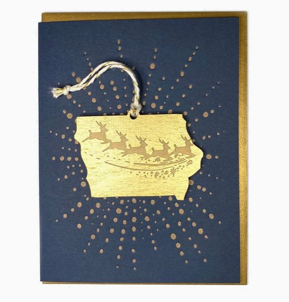 Iowa Reindeer Ornament and Greeting Card by Snowmade