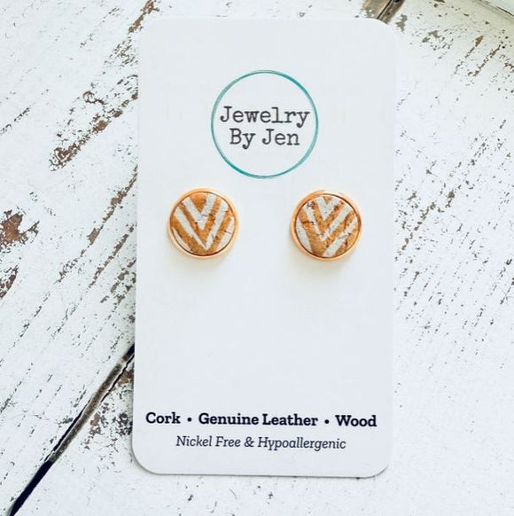 Stud Earrings: Gold and White Chevron by Jewelry By Jen