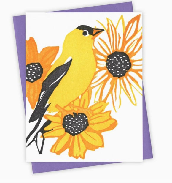 Flower Garden Goldfinch Card by Burdock & Bramble