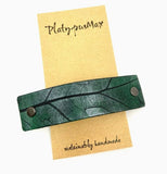 Forest Green Oak Leaf Leather Hair Barrette by Platypus Max