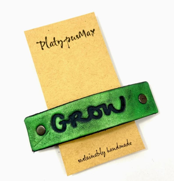 Green 'Grow' Leather Hair Barrette by Platypus Max