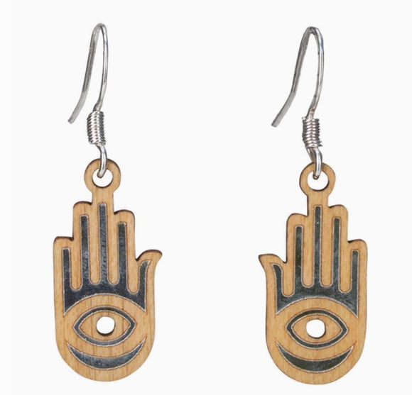 Twig Hamsa Lasercut Wood Earrings by Woodcutts