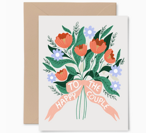 Happy Couple Bouquet Wedding Greeting Card by Gingiber