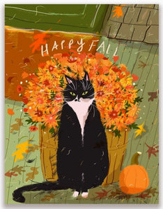 Happy Fall Cat Greeting Card by Jamie Shelman