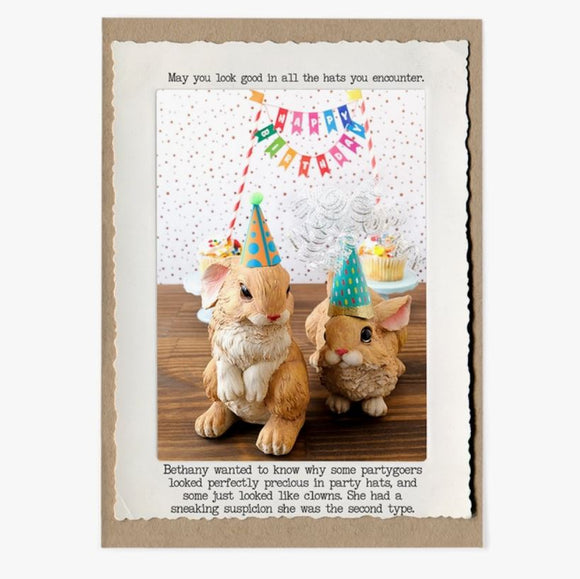Bunny Party Hats Birthday Greeting Card by Jamie Redmond