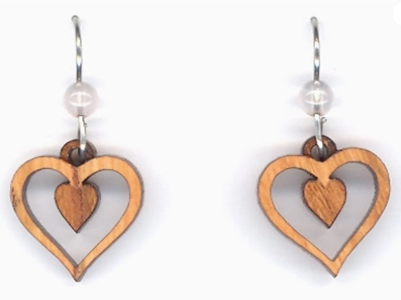 Natural Harmony Heart Lasercut Wood Earrings by Woodcutts