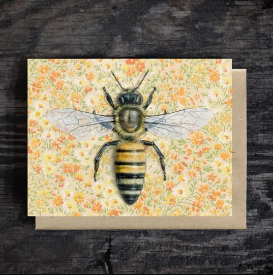 Honeybee (Yellow) Blank Greeting Card by Emily Uchytil