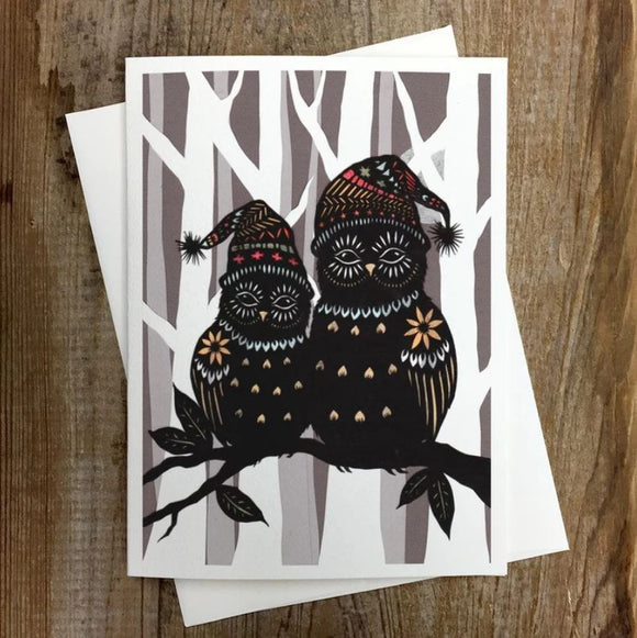 Hooting Hatters Greeting Card by Angie Pickman