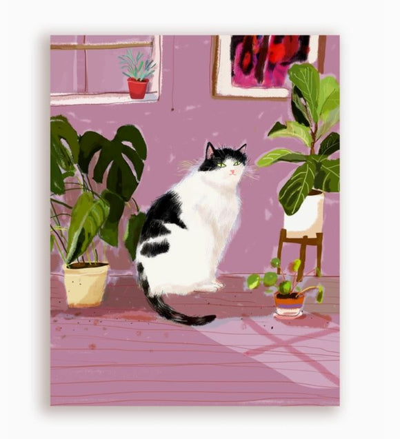 Houseplant Cat Greeting Card by Jamie Shelman