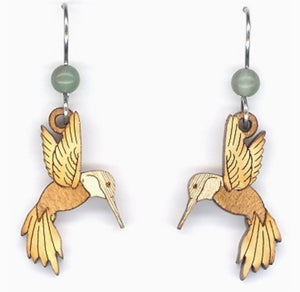 Natural Harmony Hummingbird Lasercut Wood Earrings by Woodcutts