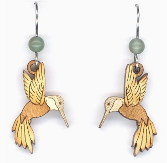 Natural Harmony Hummingbird Lasercut Wood Earrings by Woodcutts