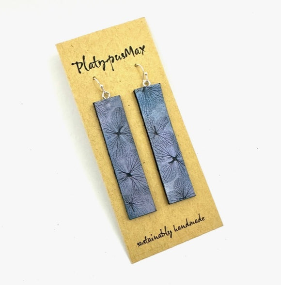 Blue Hydrangea Long Bar Earrings by Platypus Max