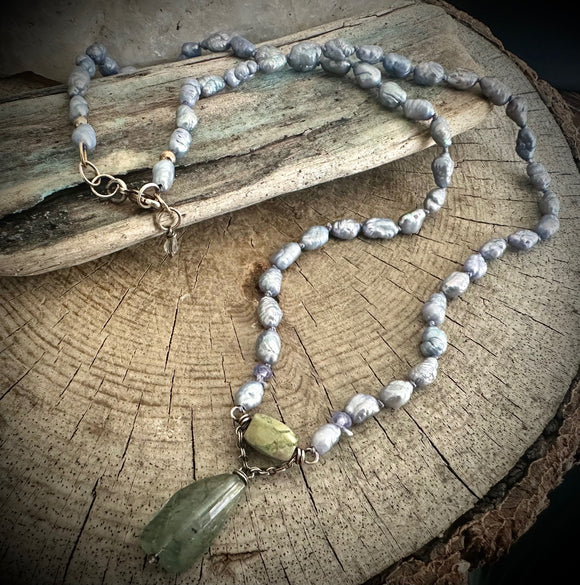 Aquamarine and Pearls Necklace by Karen Gilbert