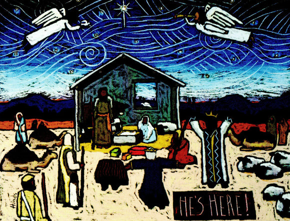 He's Here! Nativity Scene Blank Greeting Card by David Hinds