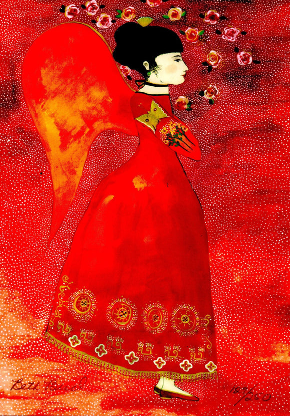 Red Angel Greeting Card by Beth Bird