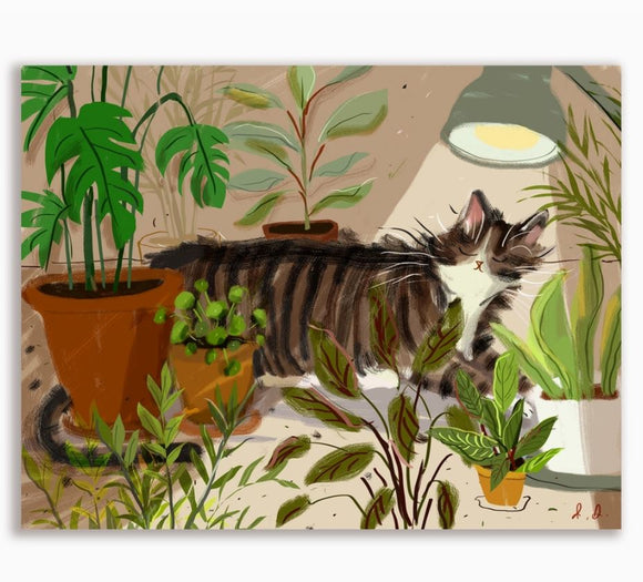 Indoor Plant Kitty Cat Greeting Card by Jamie Shelman