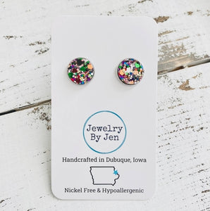 Stud Earrings: Jewel Tone Glitter by Jewelry By Jen