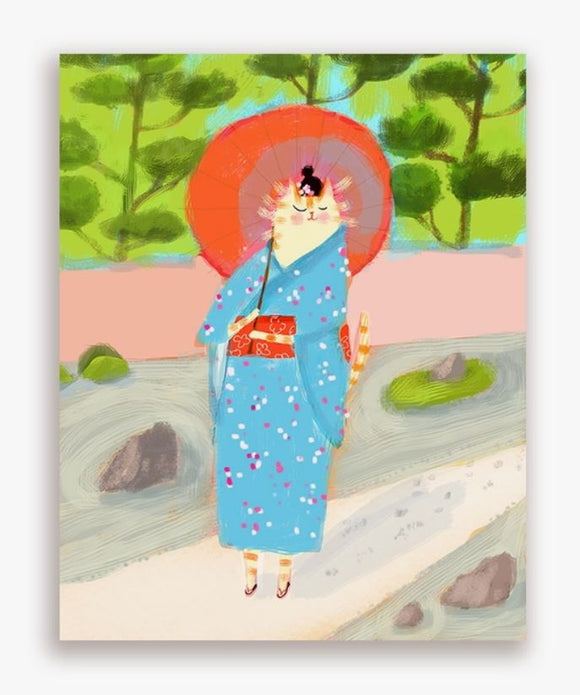Kimono Cat Greeting Card by Jamie Shelman