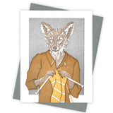 A Little Knitting Coyote Card by Burdock & Bramble