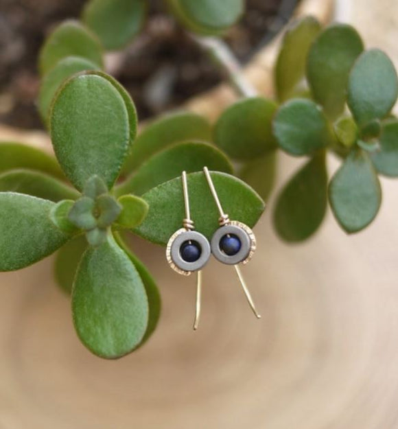 Small Circle Stone Drop Earrings with Lapis Beads by Brianna Kenyon