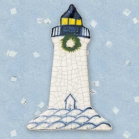 Lighthouse with Shed Ceramic Ornament by Mary DeCaprio