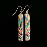 Long Rectangle Composite Featherwood Earrings #1100 by Buzz Coren