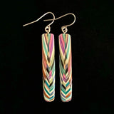 Long Rectangle Composite Featherwood Earrings #1100 by Buzz Coren