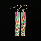 Long Rectangle Composite Featherwood Earrings #1100 by Buzz Coren